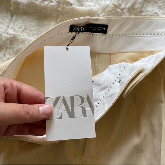 Zara Cream Tan Wide Leg High Waist Full Length Pants Size Large - Picture 7 of 14